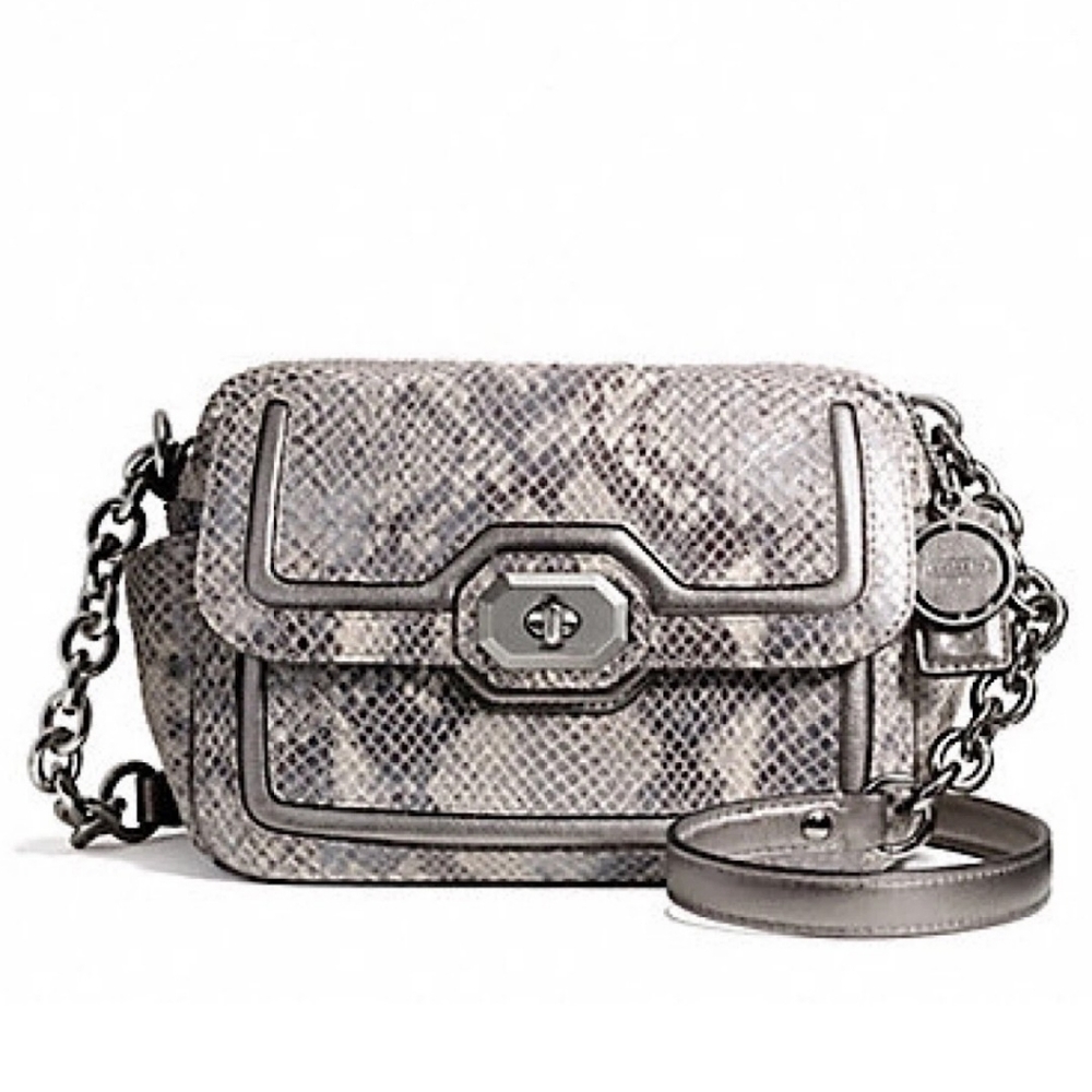 Coach Campbell SilverGray Python Exotic Snakeskin Camera Bag‎